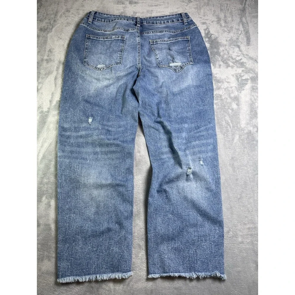 Flamingals NWT cropped raw hem womens jeans Large party festival retail $59 - Picture 2 of 7